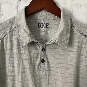 BKE Men Polo Shirt Large Gray Striped Short Sleeve Collar Casual Pullover